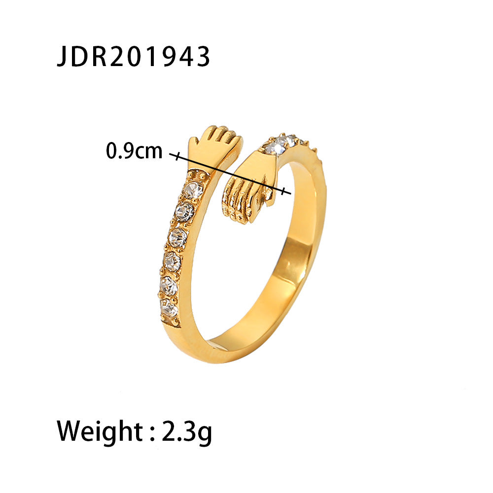 5pcs Titanium Steel Ring Vacuum Electroplating 18K Gold Hands Encircle Zirconium Stainless Steel Open Ring