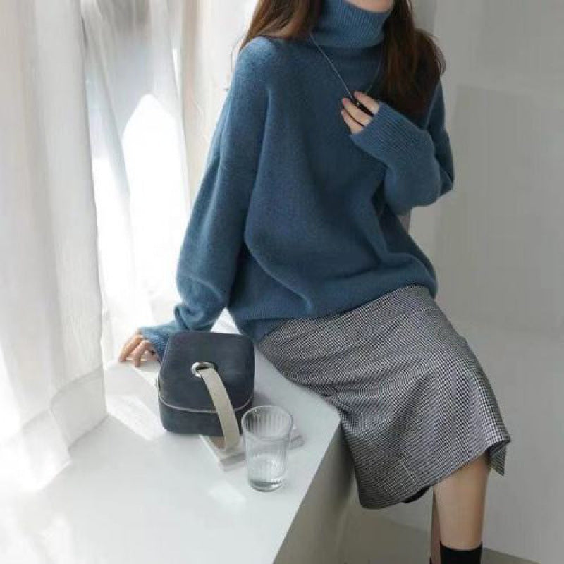 Turtleneck Sweater Women Loose Outside To Wear Autumn And Winter Lazy Wind New  Knitted Bottom Coat Winter Thickening