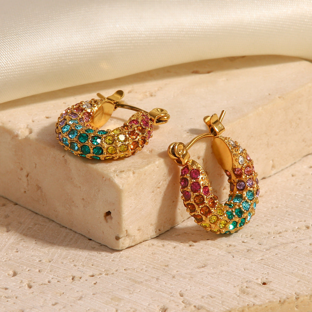 5pcs New 18K Gold-Plated Multicoloured Diamond Earrings Design Sense Of Fashion All Matching Earrings