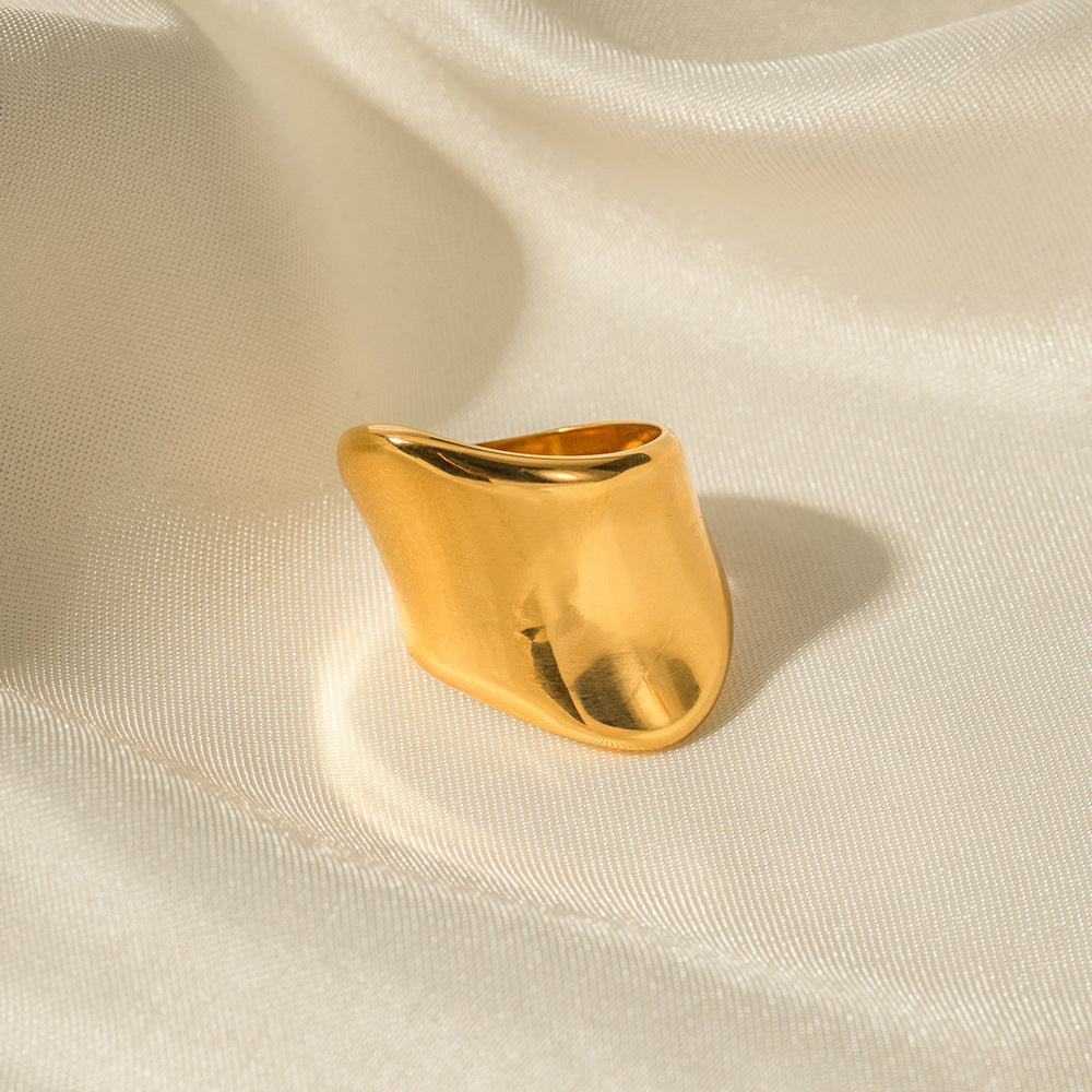 5pcs 18K Gold Stainless Steel Minimalist Wide-Face Ring Advanced Design Does Not Fade Jewelry