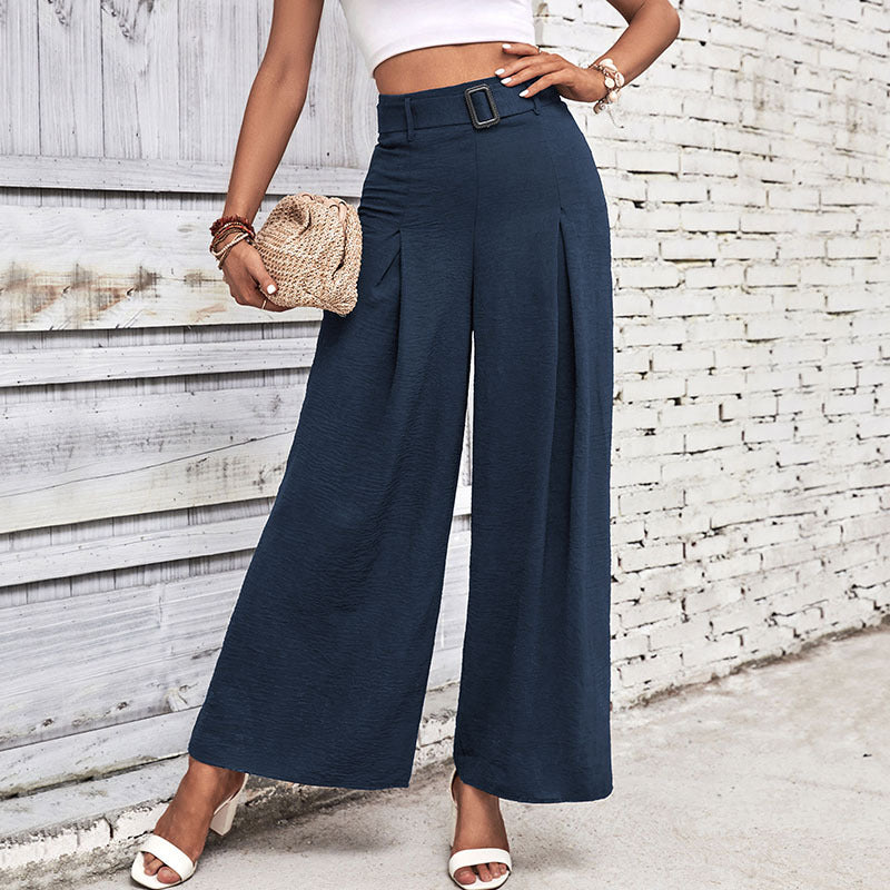 New Summer New Women's Solid Color High Waist Wide Leg Casual Pants Summer Girl