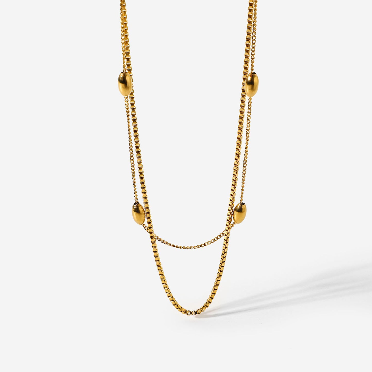5pcs New Hot-Selling 18K Gold-Plated Stainless Steel Jewelry Oval Beads Double Necklace Jewelry For Women