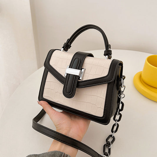 Chain Color Contrast Small Square Bag Female New Fashion Stylish Shoulder Bag Western Style Simple  Crossbody Bag