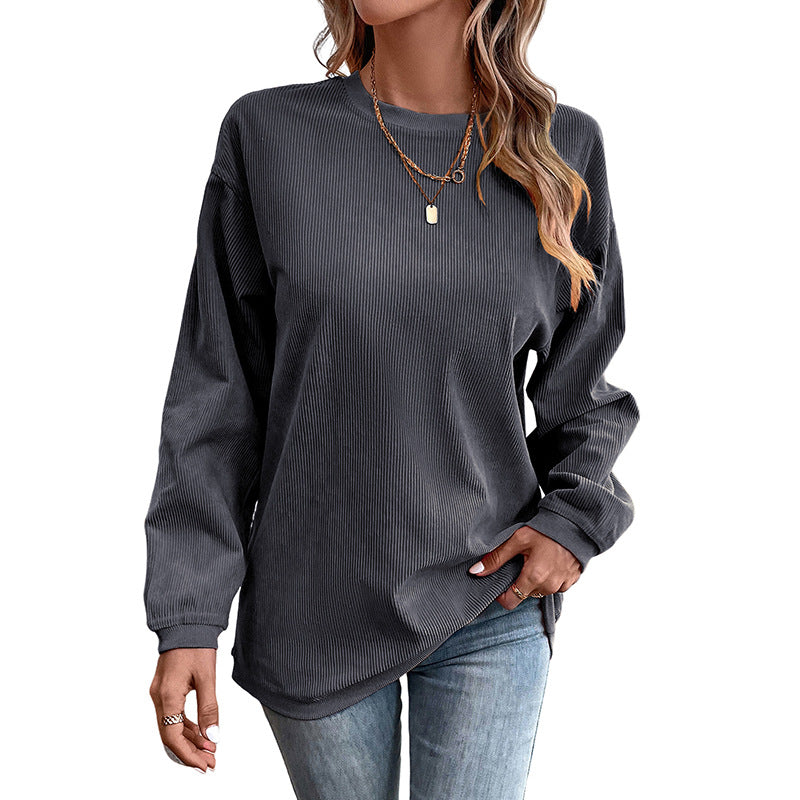 Letter-Printed Simple Hoodless Pullover Round Neck Hoodie Woman Solid Color Long Sleeve Undershirt Woman
