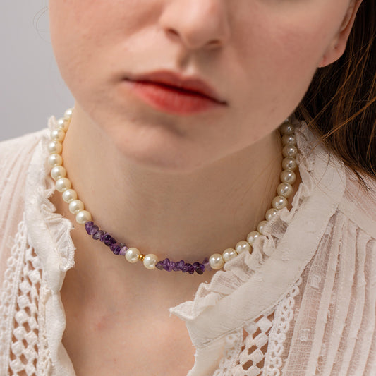 5pcs Retro Palace Style Glass Pearl High-Grade Sense Of Amethyst Stone Beaded Necklace Does Not Fade The Jewelry