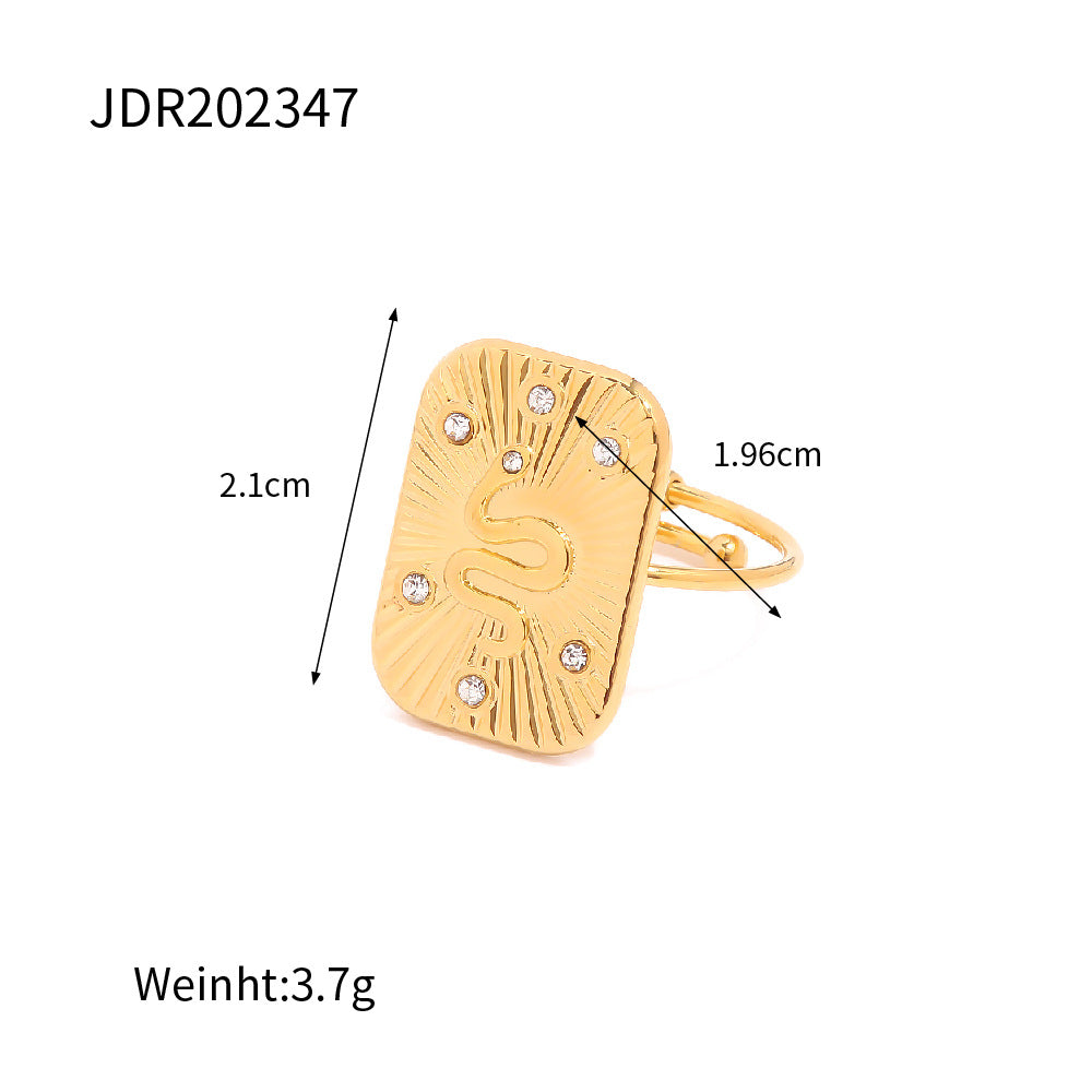 5pcs 18K Gold Exquisite Craft Square Set White Diamond Snake-Like High Fashion Personality Open Ring