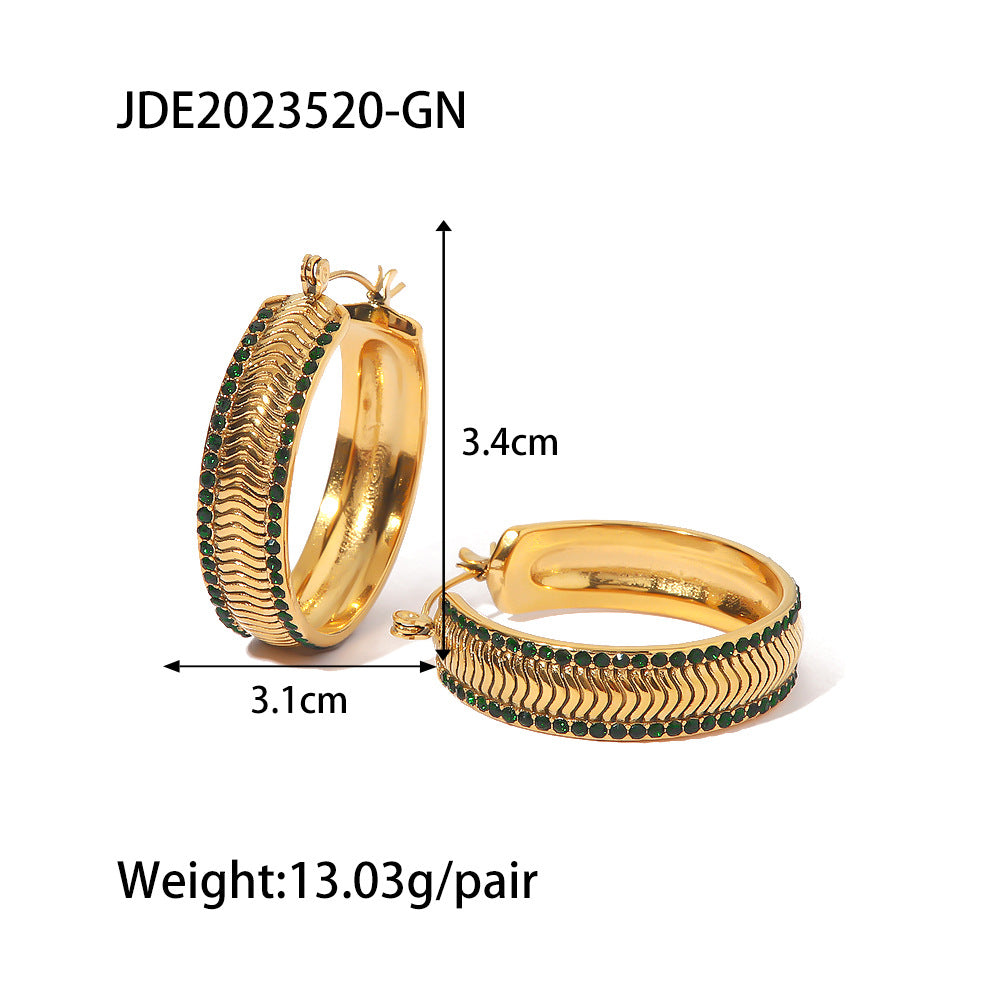 5pcs Temperament Light Luxury Niche Earrings 18K Gold Plated C-Shaped Corrugated White Zircon Double Inset Geometric Earrings