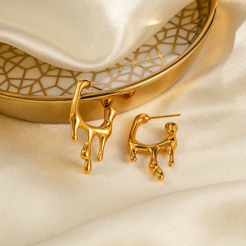 5pcs Popular Earrings 18K Gold Stainless Steel Liquid Shaped Stud Earrings Designed To Feel Non-Fading Earrings Batch