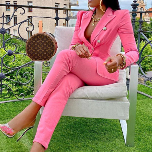 Autumn Winter Women's Temperament Suit Jacket Women Straight Pants Two-Piece Set