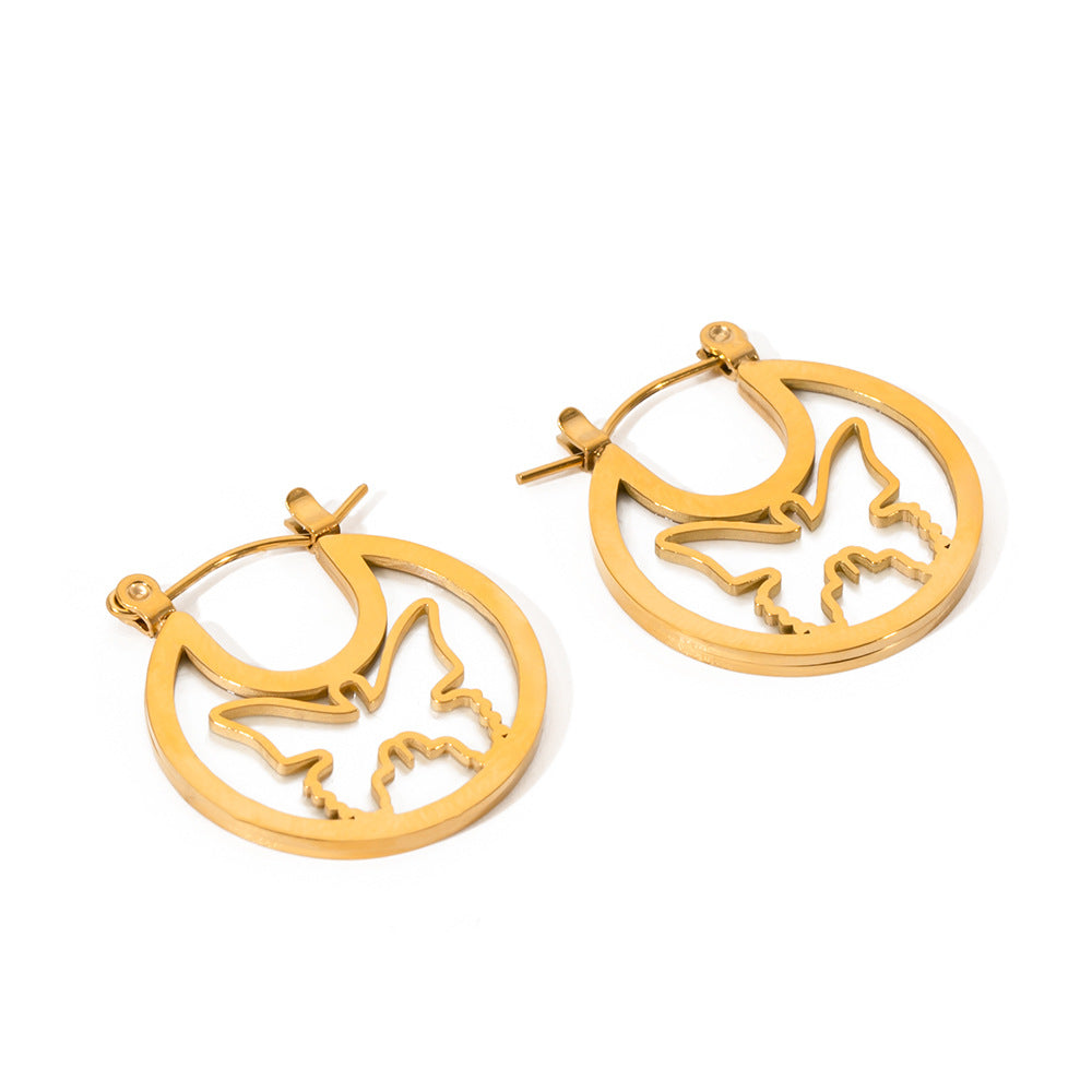 5pcs 18K Electroplated White Fritillary Hollow Butterfly Round Earrings Fashion Stainless Steel Round Earrings For Women