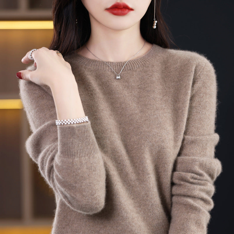 100 Pure Wool Knitwear Women's V-Neck Pullover Loose Base Shirt Autumn And Winter New Solid Color Sweater