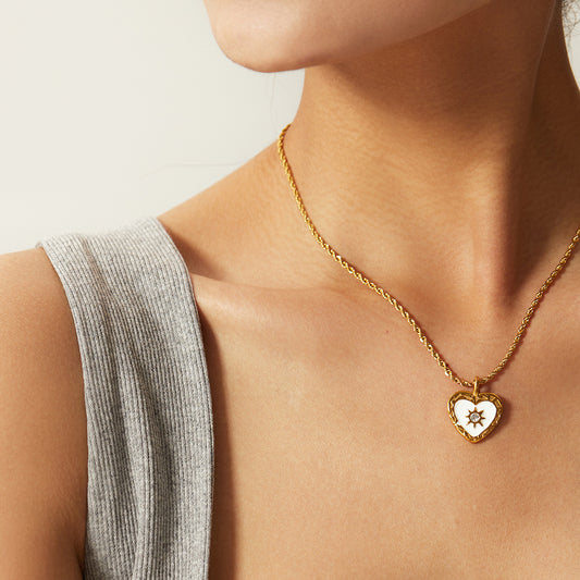 5pcs Vintage Twist Chain Heart-Shaped Titanium Steel Necklace Women's Stainless Steel Transparent Zircon Love Pendant Necklace