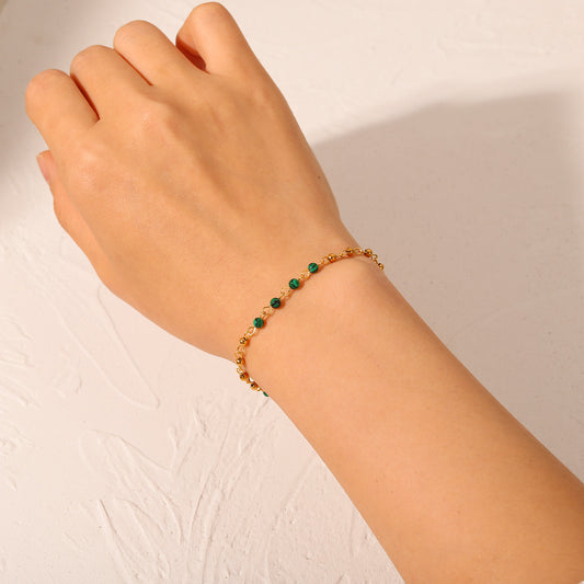 5pcs Women's Bracelet Green Peacock Stone Round Bead 18K Gold Small Round Bead Geometric Bracelet Jewelry