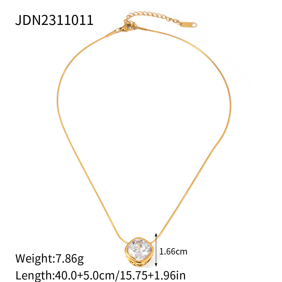 5pcs Fashion 18K Gold Stainless Steel Zircon Square Hollow Inlaid Zircon Earrings Pendant Necklace Jewelry