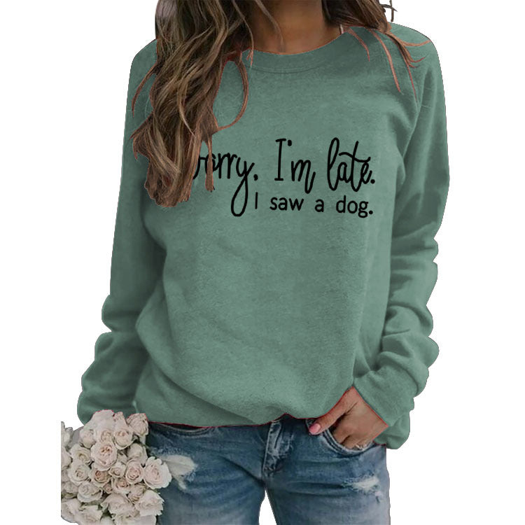 Autumn/Winter Base Long Sleeve Sorry I'M Late Alphabet Round Neck T-Shirt Ebay Women's Hoodie