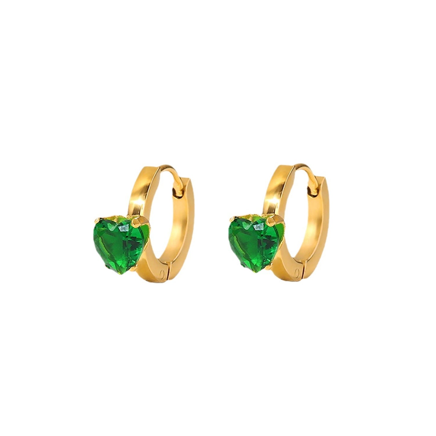 5pcs Titanium Steel Earrings 18K Gold Stainless Steel/Green Zircon Earrings