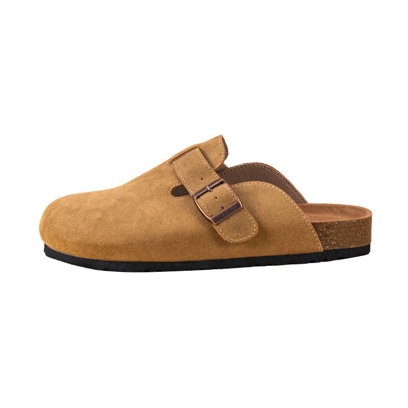 Autumn And Winter Couple Slippers Cork Bottom Flat Fishing Baotou Half Slippers For Men Women