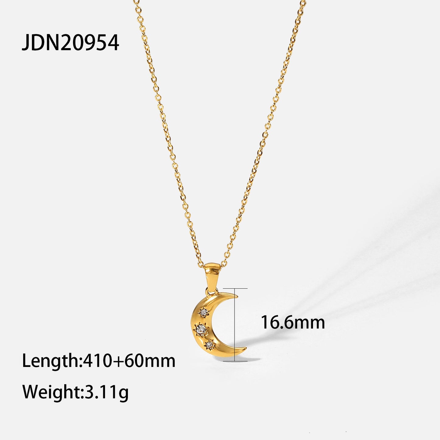 5pcs Fashion With 18K Gold-Plated Stainless Steel Inlaid With Three Zircon Moon Pendant Necklace Women