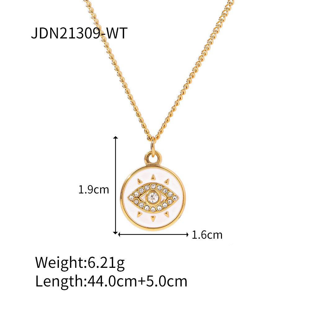 5pcs Fashion Necklace Stainless Steel All-Match Necklace Devil's Eye Round Pendant Necklace Does Not Fade Titanium Steel Necklace