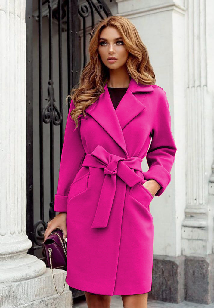 Autumn Winter Fashion Slim-Fit Belt Lapel Wool Coat Coat