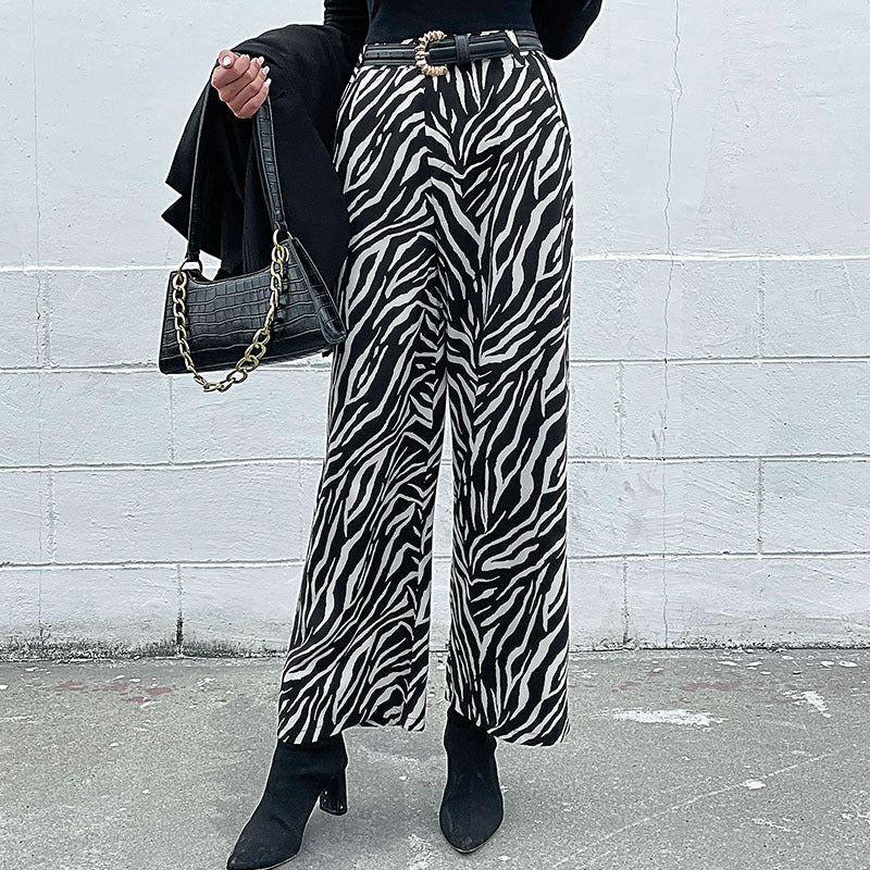 New Autumn Winter Casual Pants Commute Zebra Print Wide-Leg Pants Women