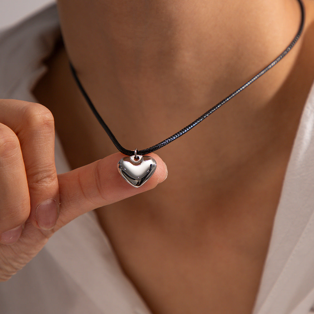 5pcs Minimalist Fashion Gold Plated Stainless Steel Necklace Simple Rope Chain Heart Pendant Necklace Choker Jewelry Women