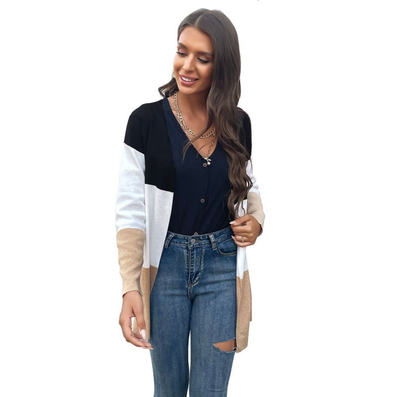 Autumn Winter Casual Sweater Fashion Color Long-Sleeved Cardigan Coat Women