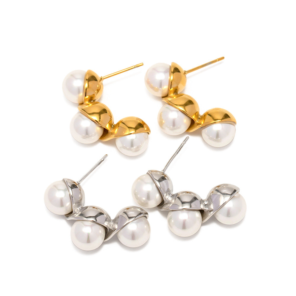 5pcs Accessories 16K Gold Plated 316L Stainless Steel Inlaid Pearl Earrings Temperament Fashion Earrings