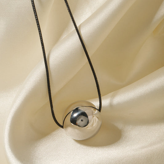 5pcs Necklace Steel Color Stainless Steel Wax Rope Draw Round Ball Pendant Necklace Necklace