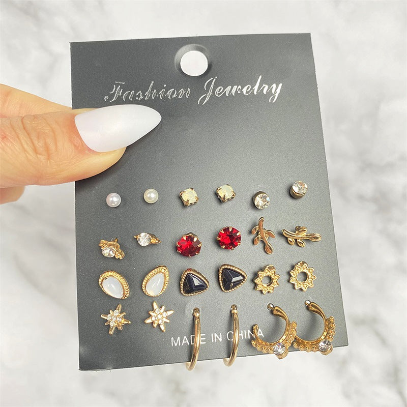 5 Sets New Retro Style Geometric Earrings 6 pairs Set Female Niche High-Grade Metal Stud Jewelry Set