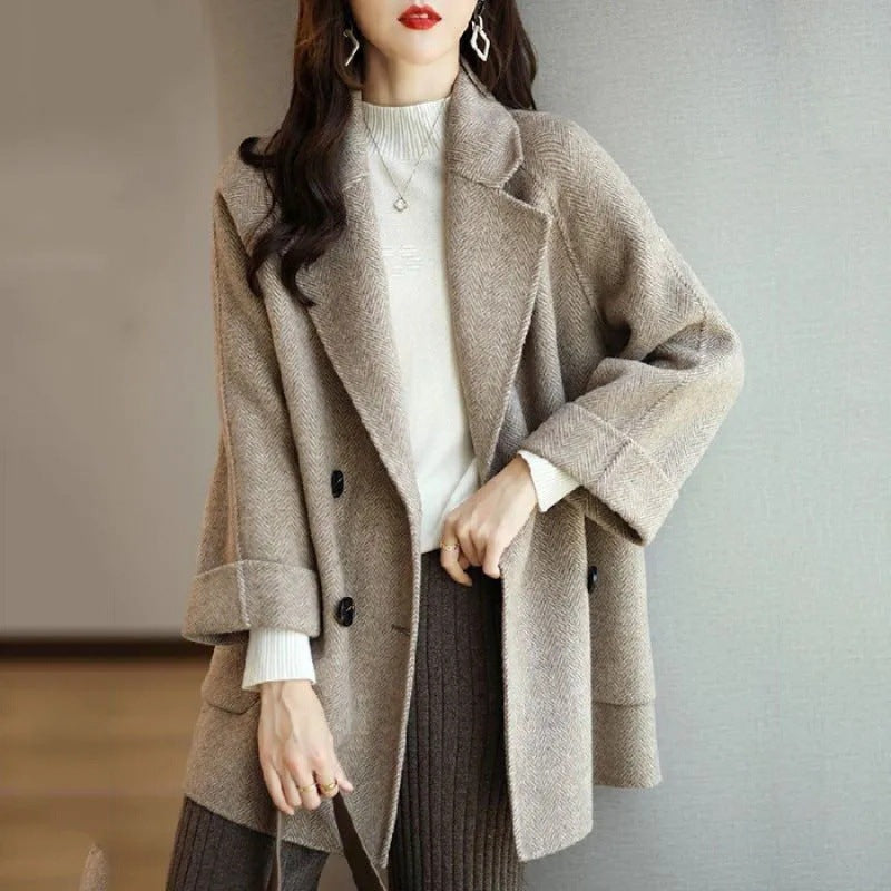 Medium Long Woolen Coat For Women Autumn And Winter New Loose Thin All With Style Woolen Coat Tide Thick