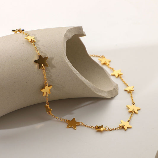 5pcs Stylish Same Necklace 18K Gold Plated Stainless Steel Pentagon Star Women's Handmade Jewelry Necklace