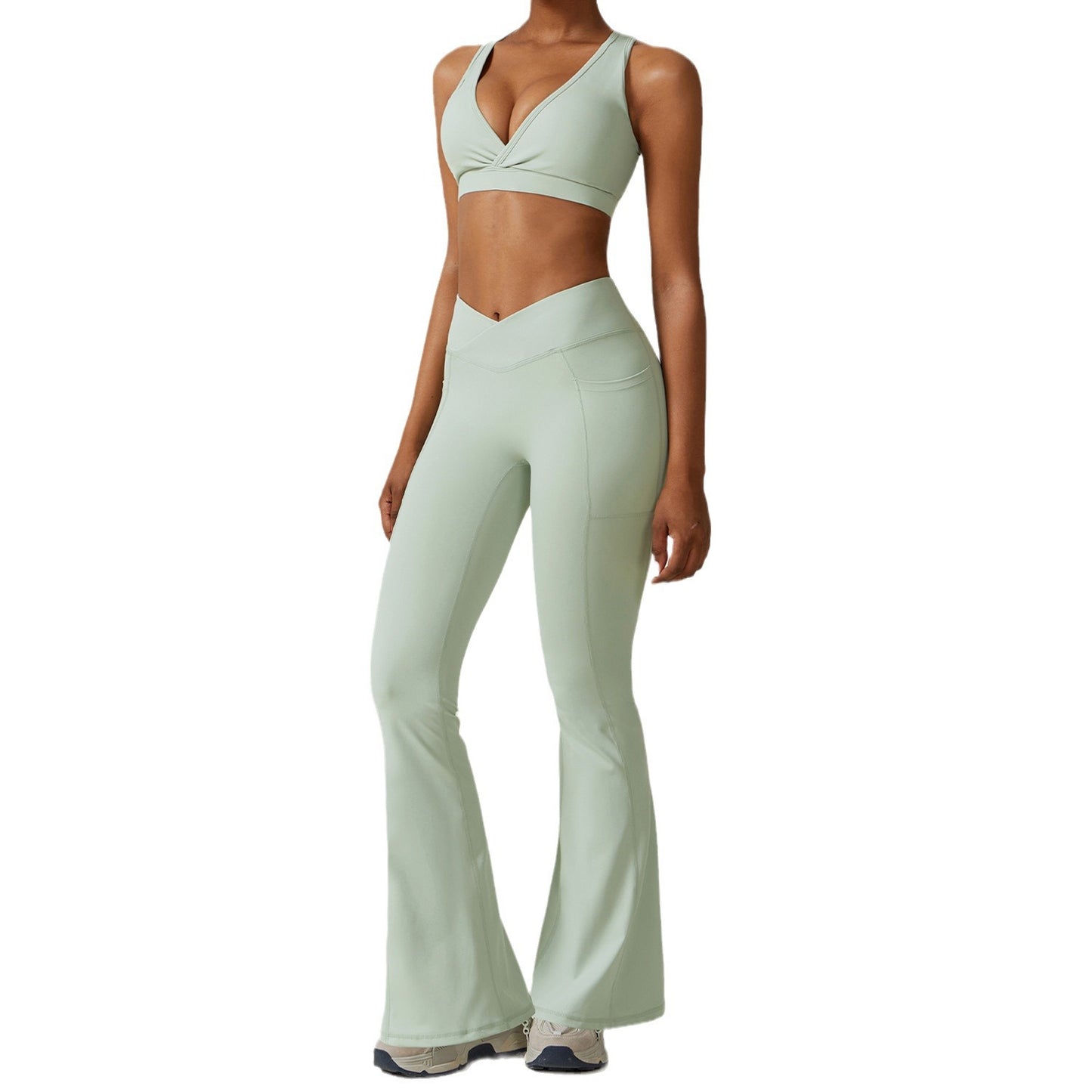 Quick Dry Beauty Back Yoga Set Pocket Tight Running Sports Set Female Nude Fitness Clothing