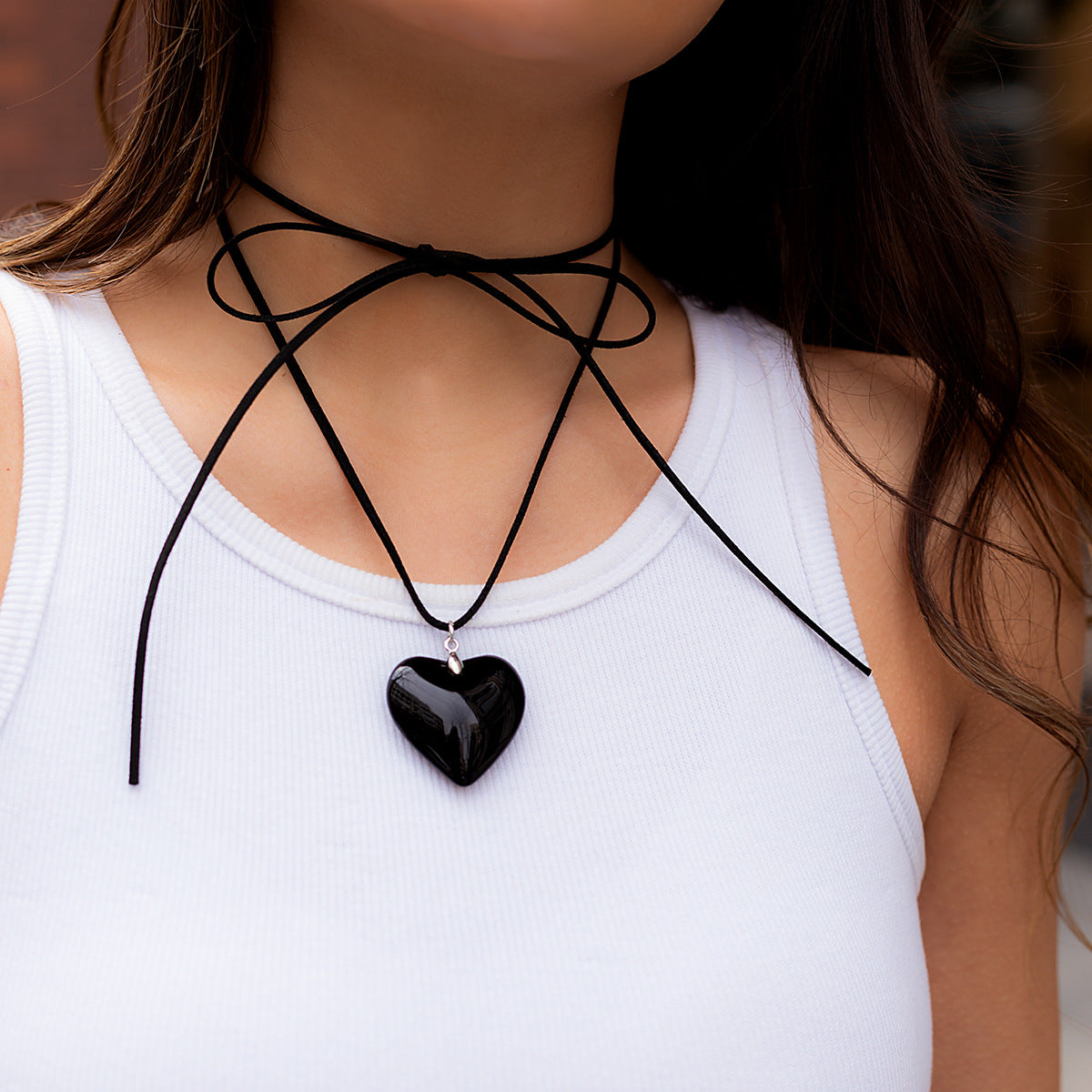 5 pcs Pull Adjustable Wax Thread Choker Collar Simple Personality Big Love Pendant Necklace