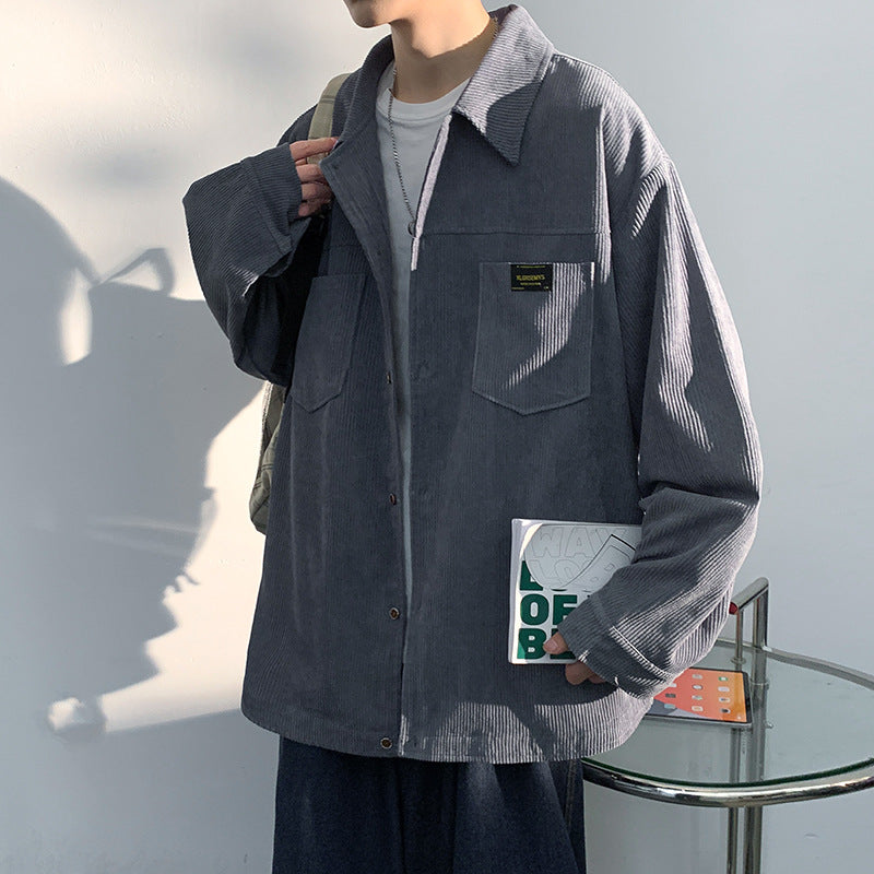 Long Sleeve Shirt For Men New Autumn/Winter Loose Corduroy Harbour Style Japanese Students Plus Fleece Shirt Jacket