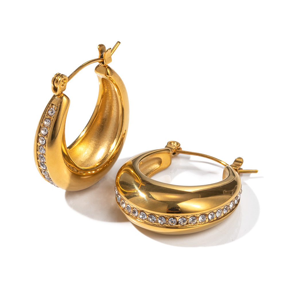 5pcs 18K Gold Stainless Steel Inset Zircon Chubby Earrings With Advanced Design Do Not Fade Earrings