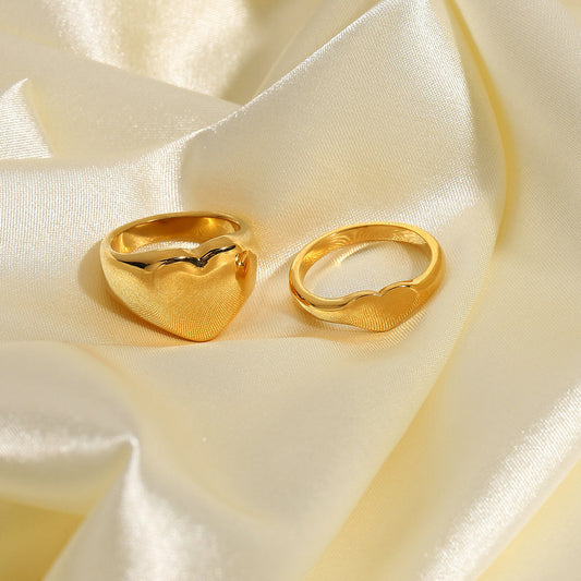 5pcs Thick Hollow Heart Ring Love Ring 18K Gold Plated Stainless Steel Chunky Ring Woman