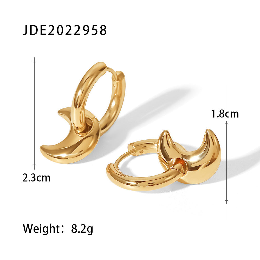 5pcs New Fashion Titanium Steel Geometric Pendant Earrings 14K Gold Stainless Steel Moon Hoop Pendant Earrings For Women