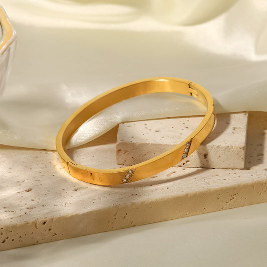 5pcs Women's Fashion All-Matching Bracelet Stainless Steel 18K Gold Twill Inlaid White Zircon Bracelet Jewelry