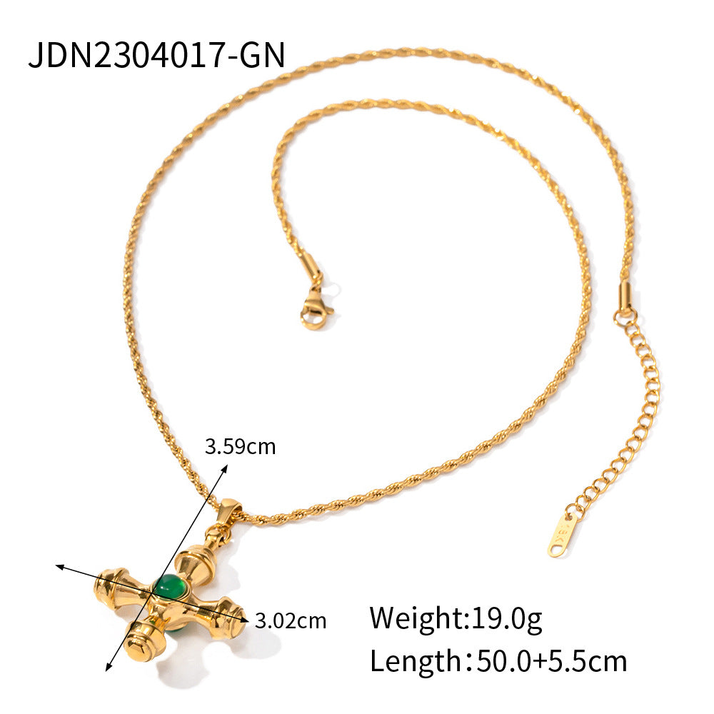5pcs 18K Gold Stainless Steel Cross Set Tiger Eye Necklace Does Not Fade Fashion Accessories