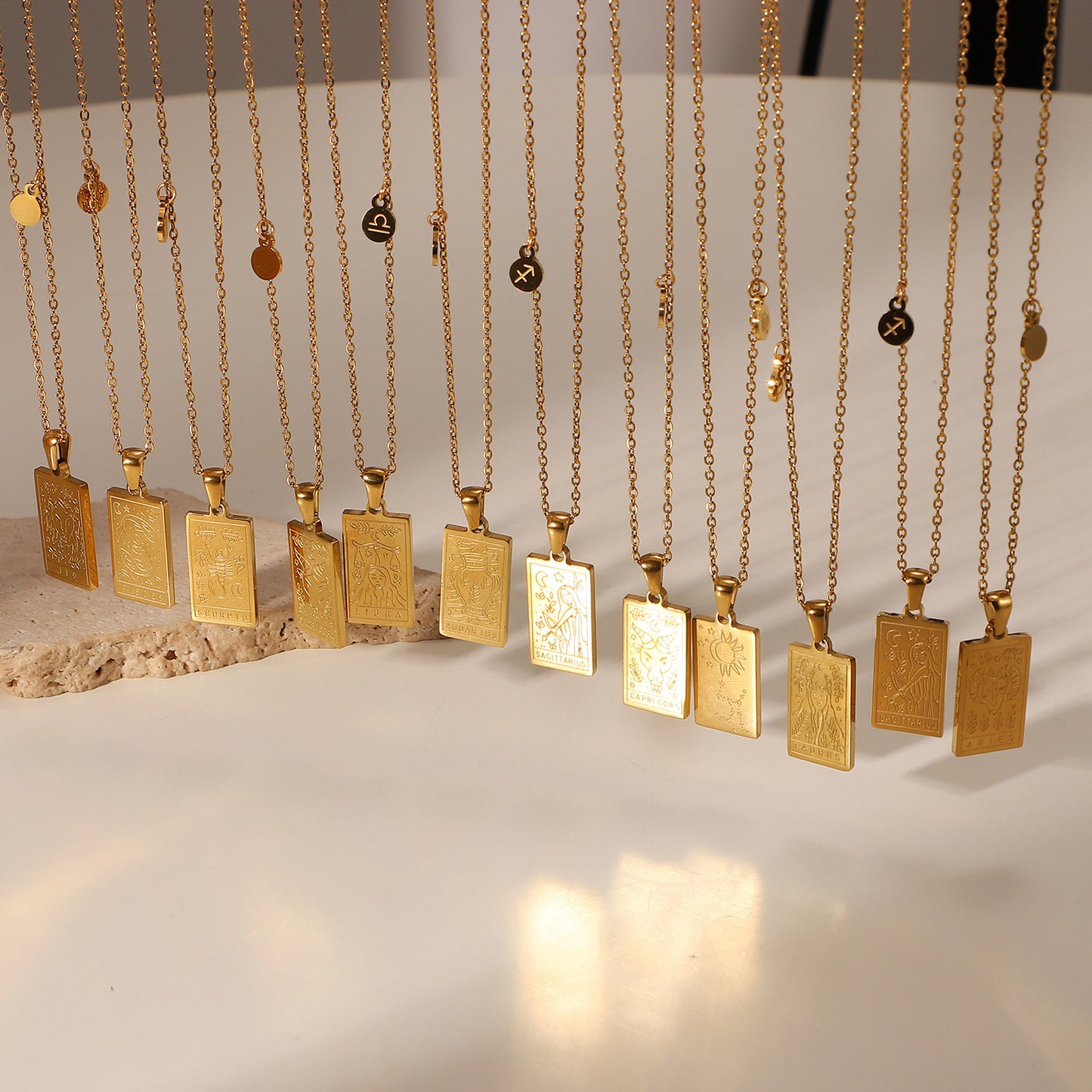 5pcs 12 Zodiac Necklace Stainless Steel Scorpio/Virgo/Libra/Bottle Gold Square Zodiac Pendant Necklace