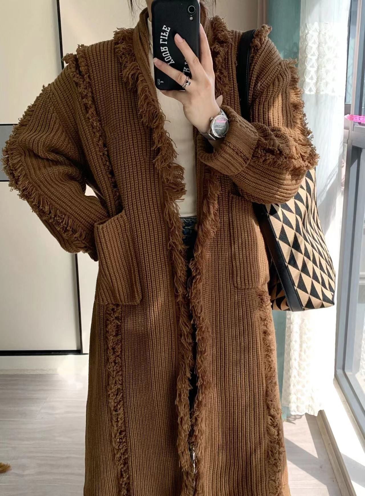 Knit Cardigan Woman Autumn And Winter New Lazy Long Fringe Design Feeling Soft Waxy Fashion Loose Sweater Woman Coat