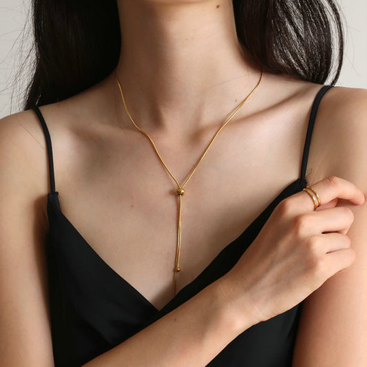 5pcs Fashion Necklace 14K Gold Snake Bone Chain Jewelry Minimalist Cartilage Stainless Steel Long Bead Chain Necklace For Women