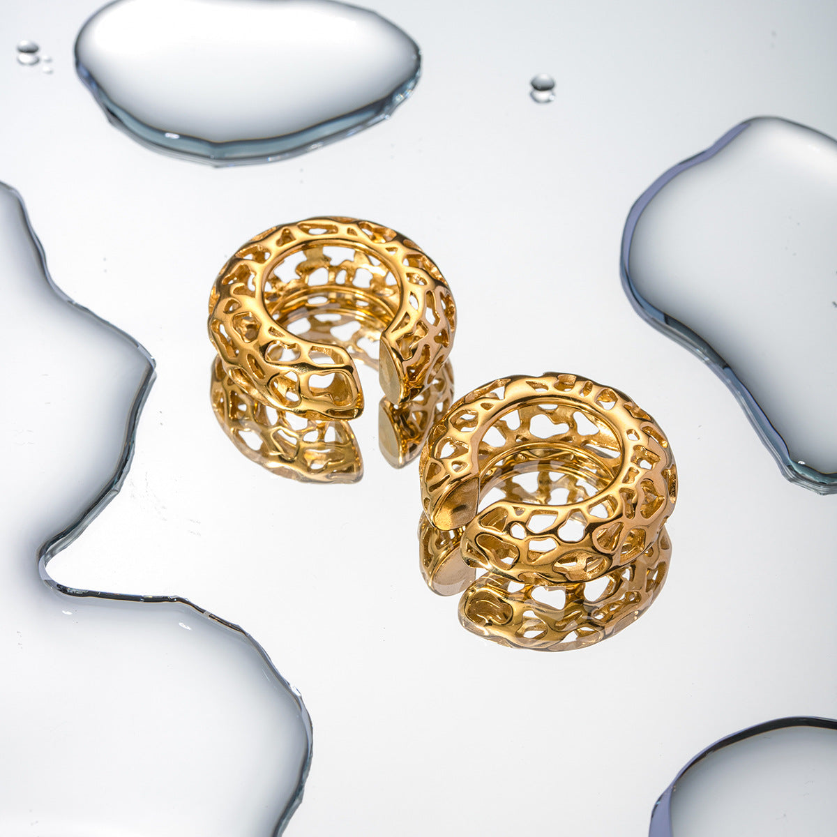 5pcs New 18K Gold Stainless Steel Hollow C-Shaped Earclip Earrings Stainless Steel Jewelry Fashion Personality Ladies