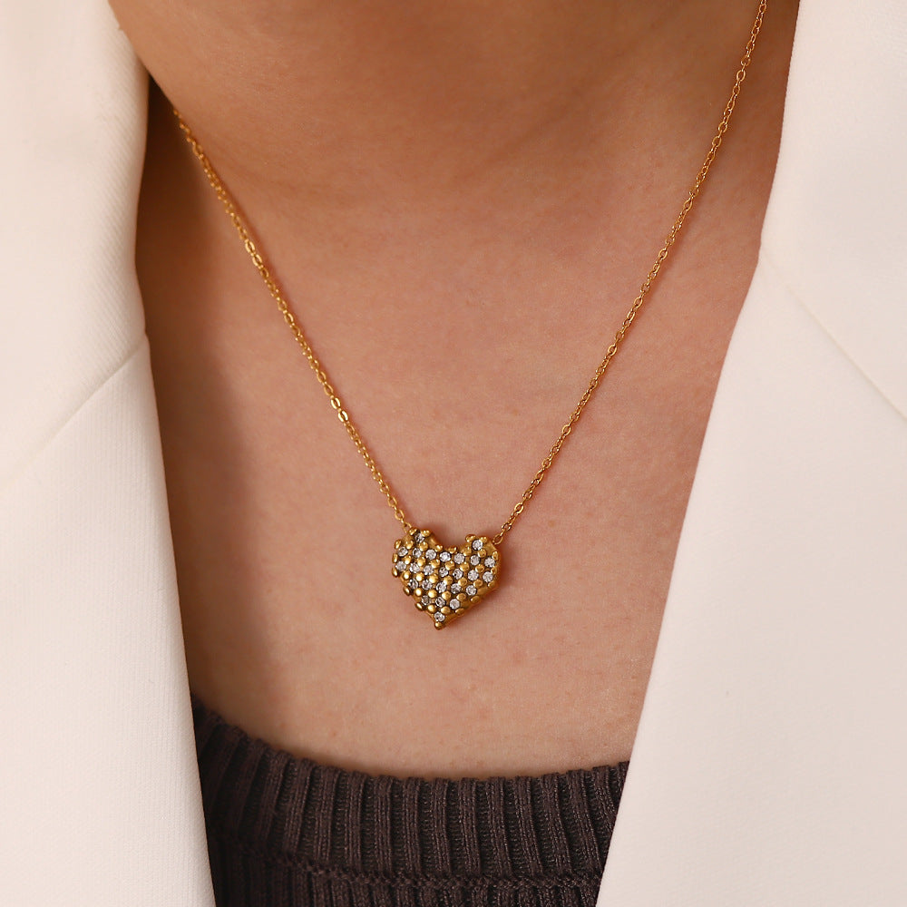 5pcs Style 18K Gold Plated Inlaid White Diamond Love Pendant Collar Fashion Everything Pendant Necklace