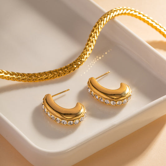 5pcs Fashion 18K Gold Plated Diamond Set Stainless Steel Earrings High Design Fashion All Matching Earrings