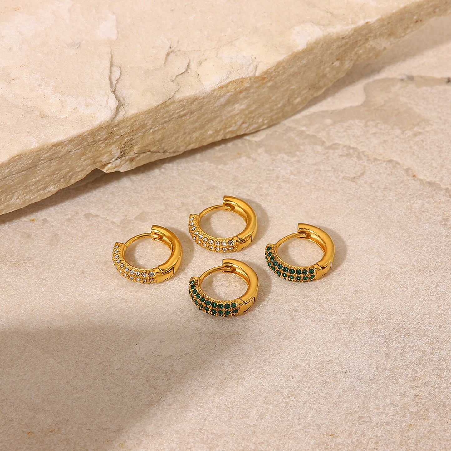 5pcs New White/Green Zircon Earrings 18K Gold Stainless Steel Earrings Fashion Earrings For Women