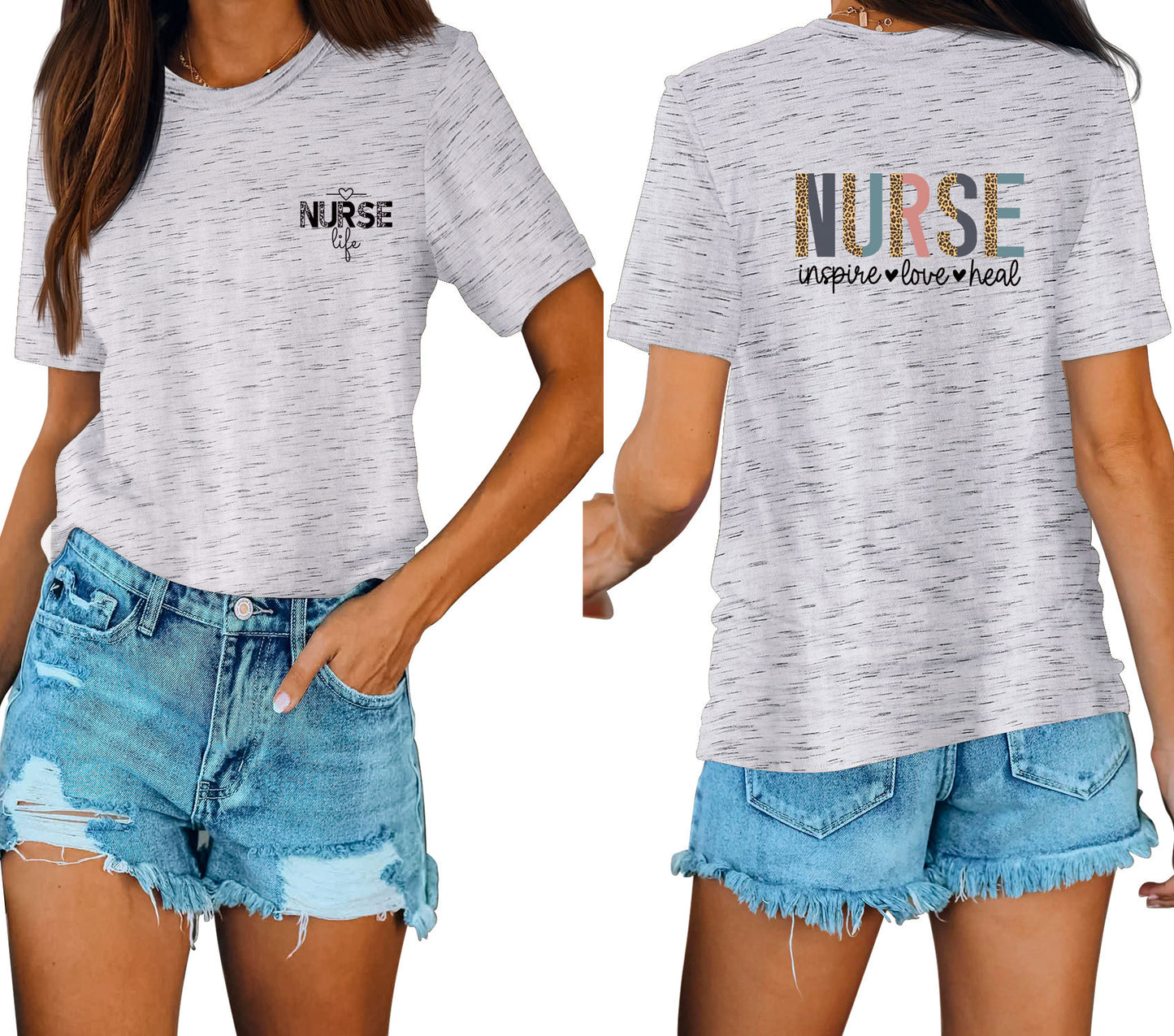 Casual Chic With Front And Rear Print Nurse Inspire Loose Crew Neck Short Sleeves