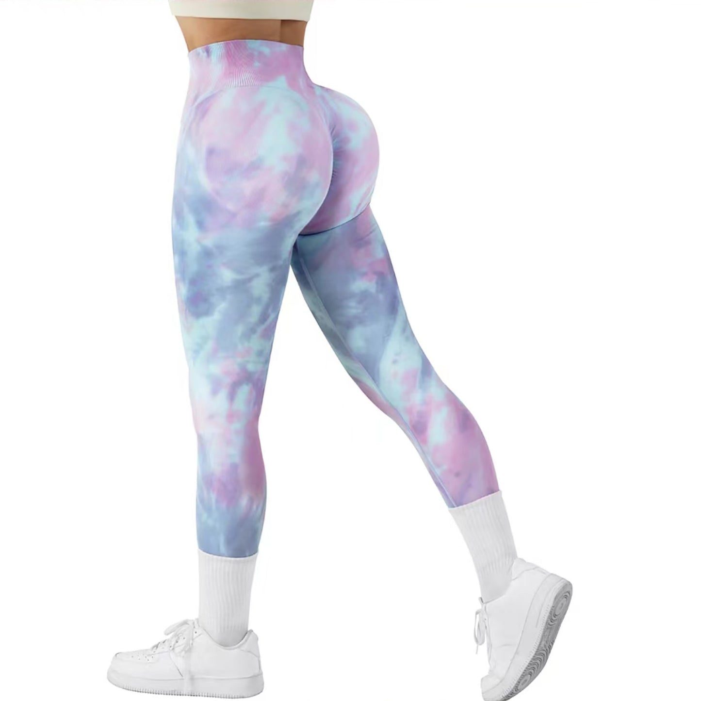 Tight Peach Hip Lift Pants Tied With Floating Yoga High Waist Waist Compression Fitness Pants Seamless Tie-Dye Sports Tights Women