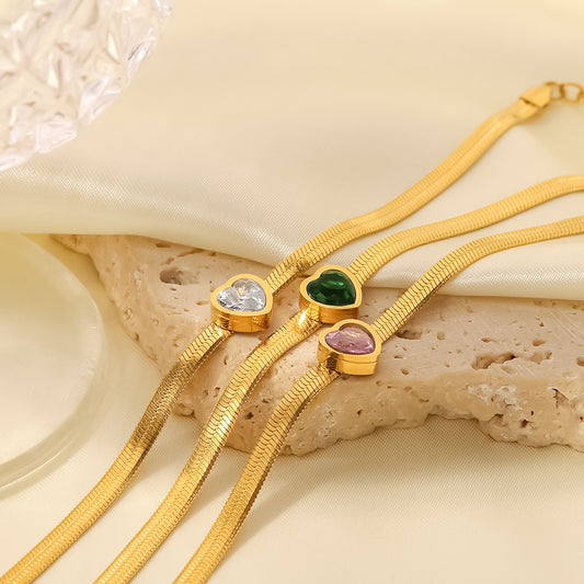 5pcs Stylish 18K Gold-Plated Stainless Steel Inlaid Green/White/Color Love Zircon Snake Bracelet Women's Style